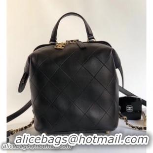 1:1 Chanel Lambskin and Gold-Tone Metal Backpack Small Bag A57558 Black 2018