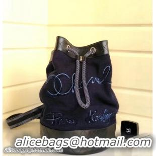 Duplicate Chanel Embroidered Wool Backpack A57520 Blue