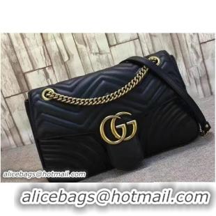 Classic Hot Gucci GG Marmont Matelassé Chevron Medium Chain Shoulder Bag 443496 Black