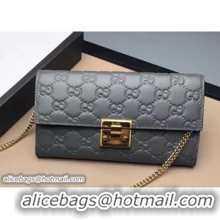 Expensive Gucci Padlock Signature Leather Continental Chain Wallet Bag 453506 Gray 2017