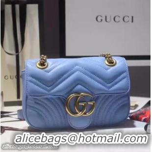 Shop Duplicate Gucci GG Marmont Matelassé Chevron Mini Chain Shoulder Bag 446744 Blue