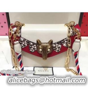 Classic Gucci Fox Head Broche Shoulder Bag 466433 Leather White 2017