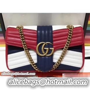 Popular Style Gucci Queen Margaret GG Marmont Small Chain Shoulder Bag 443497 Blue/Red/White 2018