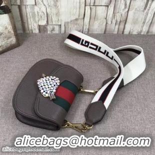 Duplicate Gucci Gucci Totem Web Small Shoulder Bag 500756 Crystals Pierced Heart Brown 2018