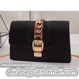 Stylish Gucci Sylvie Web Leather Mini Chain Bag 494646 Black 2018