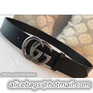 Top Grade Gucci Width 3.8cm Leather Belt Black/Silver with Double G Buckle 519828