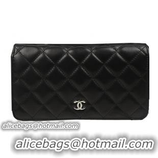 Chanel Bi-Fold Wallet Black Original Sheepskin A31509 Silver
