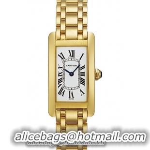 Cartier Tank Americaine Fashionable 18k Yellow Gold Ladies Swiss Quartz Wristwatch-W26015K2