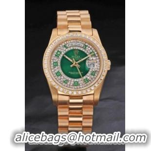 Rolex Day-Date Diamond Cutwork Green 37mm Men Watch-RD3842