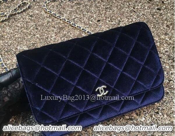 Luxurious Chanel WOC mini Flap Bag Velvet B33814 Royal&Gold