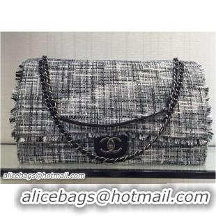 Best Grade Chanel Tweed and Calfksin XXL Large Classic Flap Bag A91169 Gray