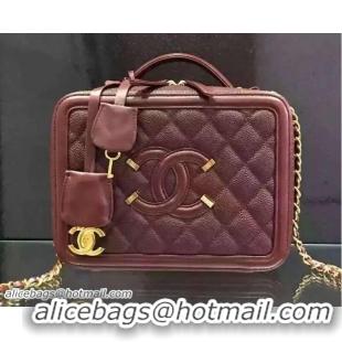 Durable Chanel Grained Lambskin Vanity Case Bag A93344 Burgundy