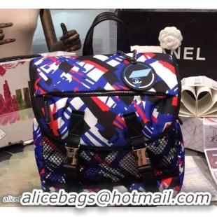 Grade Quality Chanel Printed Nylon and Mesh Backpack Bag A93326 White/Blue/Red