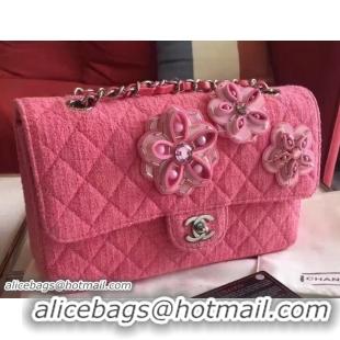 Best Grade Chanel Embellished Flower Tweed Classic Flap Bag 7040325 Pink