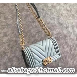 Buy Luxury Chanel Shine Gold Hardware Boy Chevron Flap Small Bag 42901 Light Blue