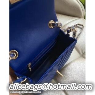 Popular Style Chanel Chevron Lambskin Classic Flap Bag A1115 Blue With Gold Hardware