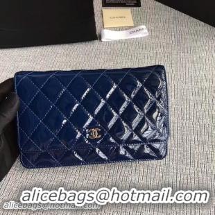 Grade Chanel WOC Flap Bag Patent Leather A33814C Dark Blue