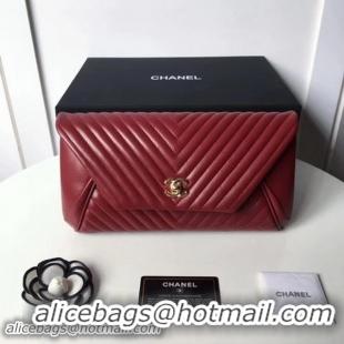 Unique Style Chanel Clutch Chevron Sheepskin Leather CHA6698 Red