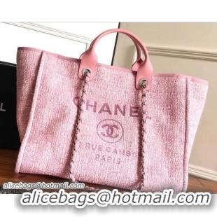 Classic Hot Chanel Golden Silk Thread Deauville Canvas Shopping Bag A10988 Pink 2018