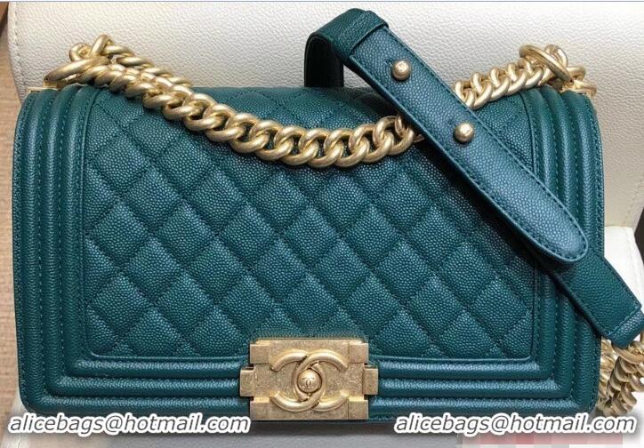 Popular Style Chanel Medium Boy Flap Shoulder Bag A67086 in Original Caviar Leather Green with Gold Hardware