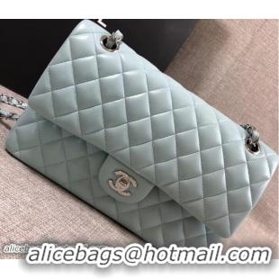Shop Duplicate Chanel Classic Flap Medium Bag A1112 Turquoise in Sheepskin Leather with Silver Hardware 2018
