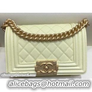 Product Chanel Small Boy Flap Shoulder Bag A67086 in Original Caviar Leather Light Yellow with Gold Hardware