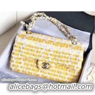 Fashion Chanel Tweed Sequins Medium Flap Bag 603020 Yellow 2018