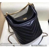 Top Design Chanel Chevron Handle with Chic Bucket Bag A57861 Black