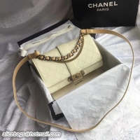 Best Grade Chanel Flap Bag Calfskin Ruthenium-Finish & Gold-Tone Metal A57578 Beige