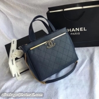 Luxury Chanel Small Shopping Bag Grained Calfskin & Gold-Tone Metal A57563 dark blue