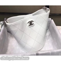Shop Duplicate Chanel Crumpled Calfskin Small Bucket Bag A57636 White 2018