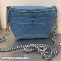 Best Product Chanel Quilted Leather Halfmoon Waist Bag 101121 Blue 2018 Collection