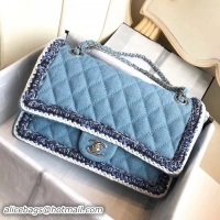 Unique Style Chanel Denim/Braid Classic Medium Flap Bag Light Blue A57698 2018 Collection