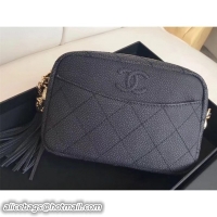 Best Grade Chanel Grained Calfskin Coco Tassel Mini Camera Case Bag A57717 Black 2018