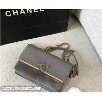 Grade Chanel Grained Calfskin Flap Bag A57560 Grey