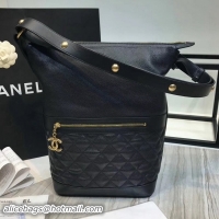 Fashion Chanel Grined Calfskin Hobo Handbag A57966 Black 2018 Collection
