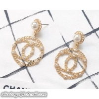 Discount Chanel Earrings with CC Large Ring Pendant Gold/Pearly White AB0284