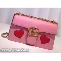 Buy Discount Gucci GG Marmont Original Leather Shoulder Bag 431777 Pink
