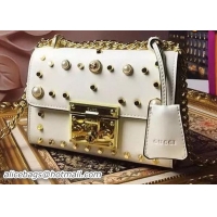 New Design Gucci Padlock Studded Leather Shoulder Bag 432182 White