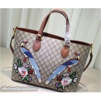 Grade Gucci Soft GG Supreme Tote Bag 453705 Exclusive Embroidered Bird Flower