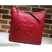 Crafted Gucci Embossed GG Leather Hobo Medium Bag 453562 Red