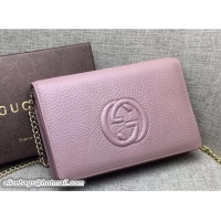 Duplicate Gucci Soho Leather Mini Chain Wallet Bag 407041 Nude Pink