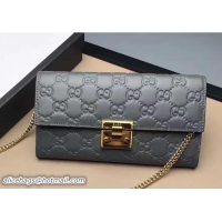 Expensive Gucci Padlock Signature Leather Continental Chain Wallet Bag 453506 Gray 2017