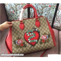 Hot Style Gucci GG Supreme Top Handle Large Bag 453704 Embroidered Heart Snake Flower