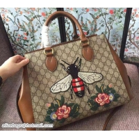 Unique Style Gucci GG Supreme Top Handle Large Bag 453704 Embroidered Bee Flower