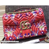 Duplicate Gucci GG Marmont Floral Jacquard Fabric Medium Shoulder Bag 443496 Red