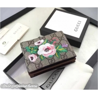 Crafted Gucci Embroidered Flowers Exclusive GG Supreme Card Case 456867 Brown