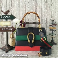 Big Discount Gucci Now Bamboo Smooth Leather Top Handle Bag 448075 Black&Greed&Red