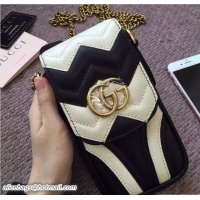 Classic Gucci GG Wave Quilted Phone Case Mini Chain Bag 462002 Black/White