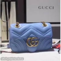 Shop Duplicate Gucci GG Marmont Matelassé Chevron Mini Chain Shoulder Bag 446744 Blue